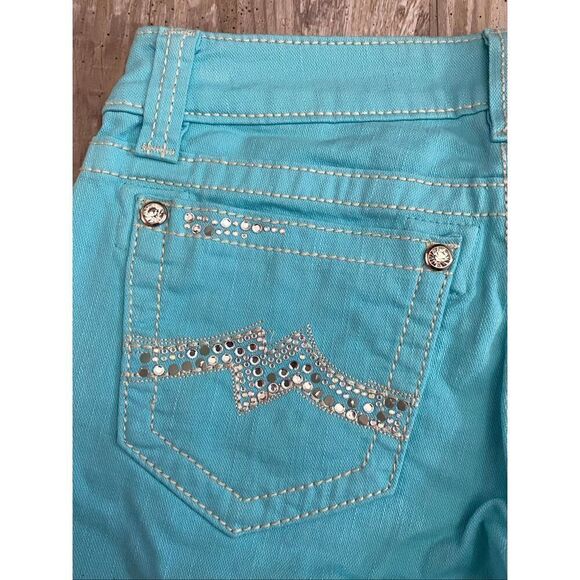 Miss Me Cuffed Skinny Jeans Teal Blue Rhinestones Women’s Sz 26 - Picture 8 of 9